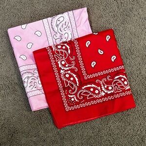 Classic Red & Pink Paisley Cotton Bandana Set Head Scarf Cowboy Western Y2K
